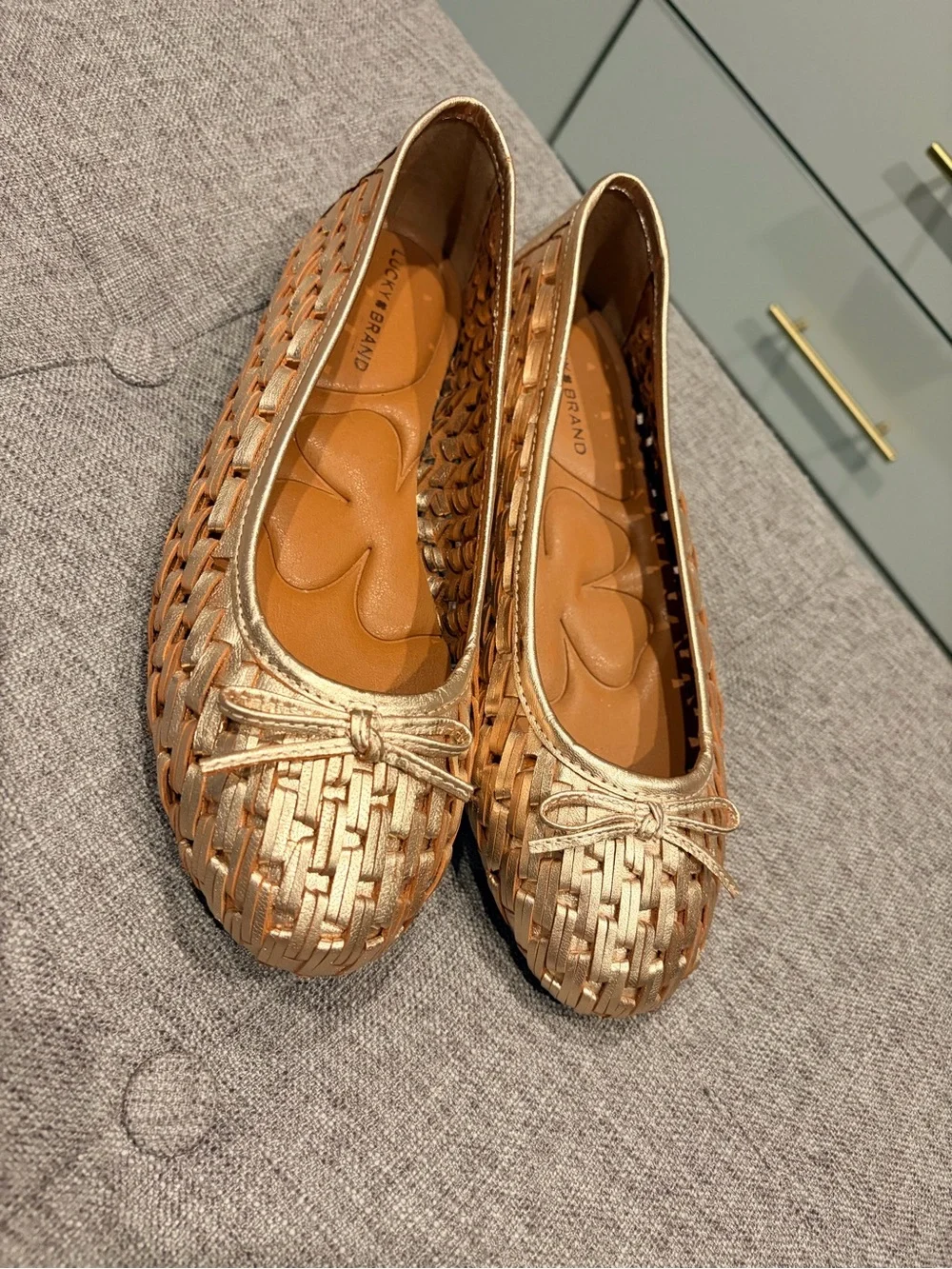 Gold Woven Ballet Flats - Women